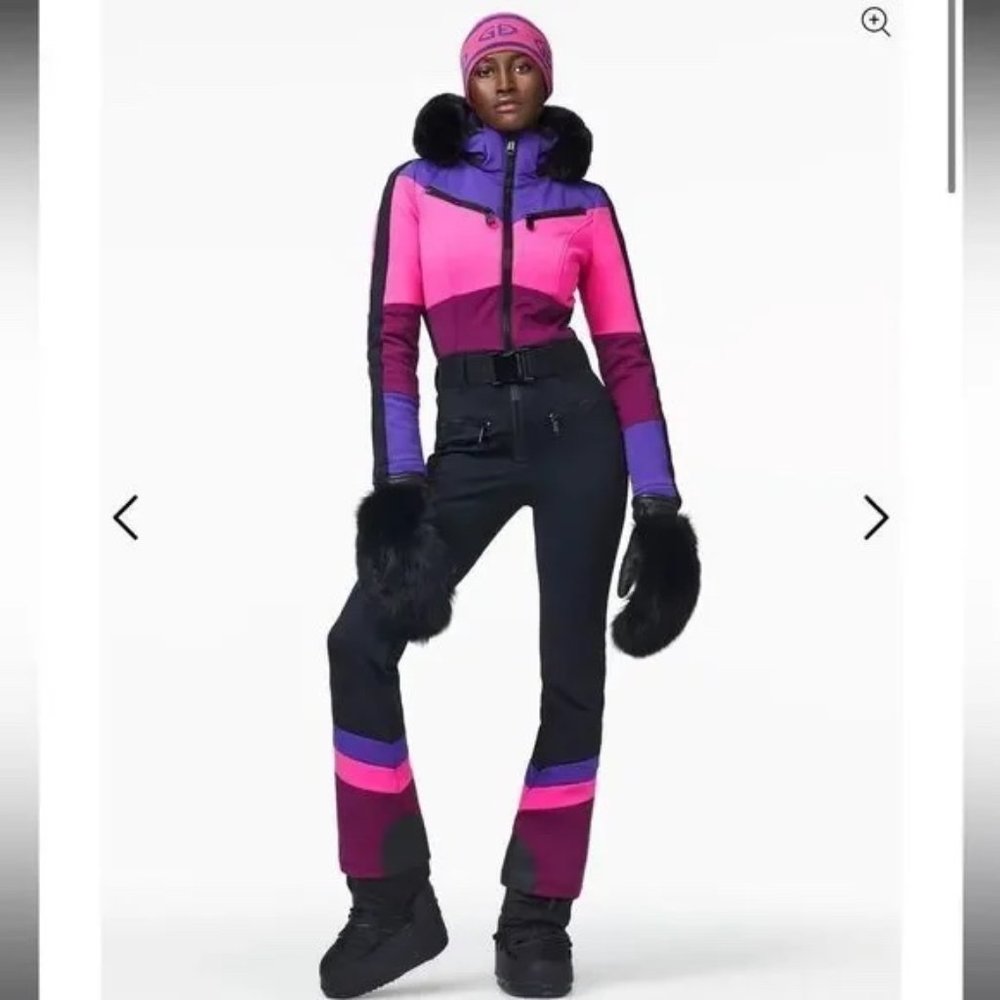 Goldbergh PEARL JUMPSUIT REAL FOX FUR AMETHYST Ski Suit Waterproof NWT size 4